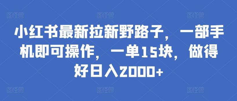 小红书最新拉新野路子,一部手机即可操作,一单15块,做得好日入2000+【揭秘】-九才资源网