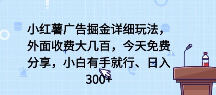 小红薯广告掘金详细玩法,外面收费大几百,小白有手就行,日入300+【揭秘】-九才资源网
