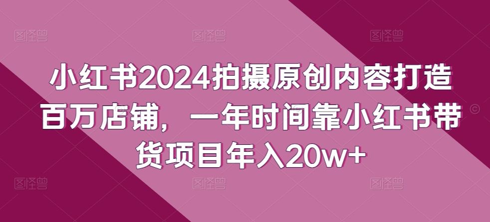 小红书2024拍摄原创内容打造百万店铺,一年时间靠小红书带货项目年入20w+-九才资源网