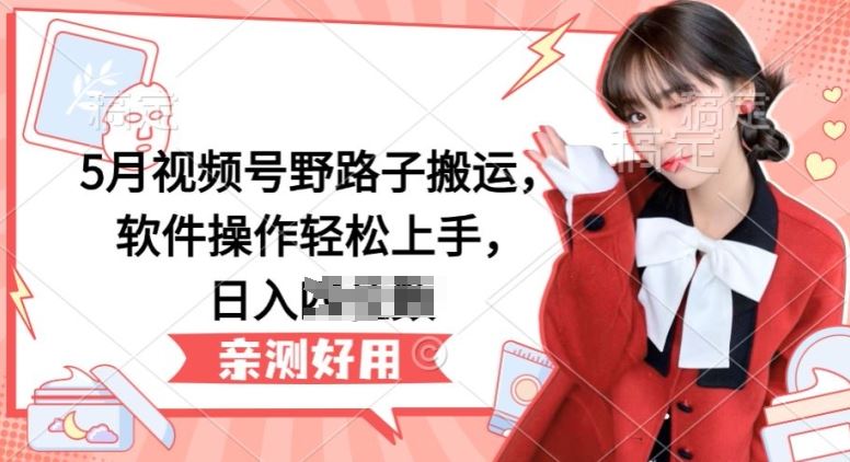5月视频号野路子搬运,软件操作轻松上手,日入三位数【揭秘】-九才资源网