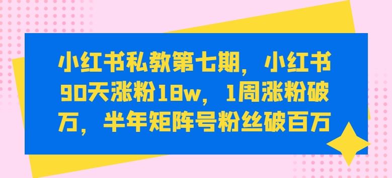 小红书私教第七期,小红书90天涨粉18w,1周涨粉破万,半年矩阵号粉丝破百万-九才资源网