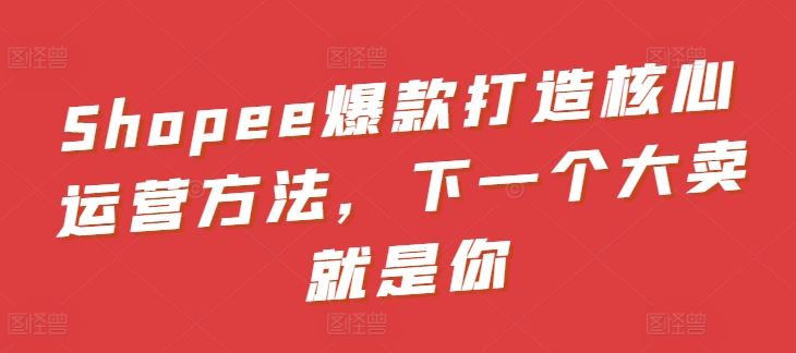 Shopee爆款打造核心运营方法,下一个大卖就是你-九才资源网