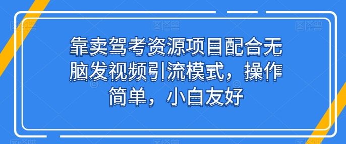 靠卖驾考资源项目配合无脑发视频引流模式,操作简单,小白友好【揭秘】-九才资源网