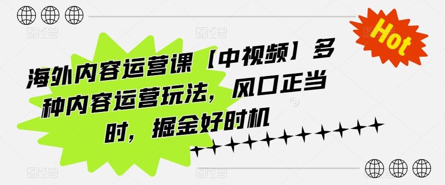 海外内容运营课【中视频】多种内容运营玩法,风口正当时,掘金好时机-九才资源网