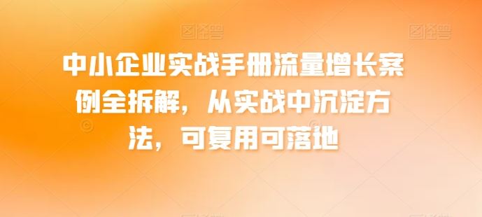 中小企业实战手册流量增长案例全拆解,从实战中沉淀方法,可复用可落地-九才资源网