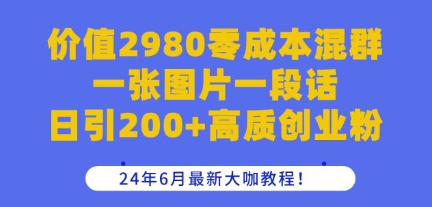价值2980零成本混群一张图片一段话日引200+高质创业粉,24年6月最新大咖教程【揭秘】-九才资源网