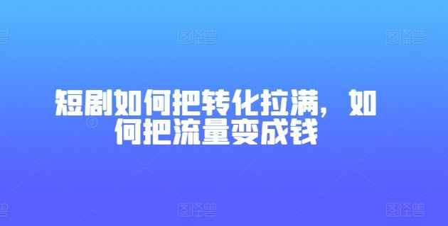 短剧如何把转化拉满,如何把流量变成钱-九才资源网