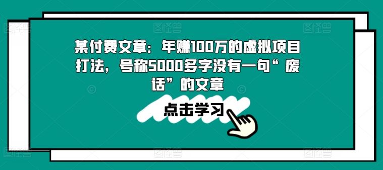 某付费文章:年赚100w的虚拟项目打法,号称5000多字没有一句“废话”的文章-九才资源网