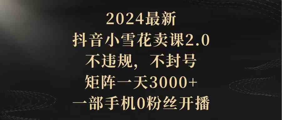 (9639期)2024最新抖音小雪花卖课2.0 不违规 不封号 矩阵一天3000+一部手机0粉丝开播-九才资源网