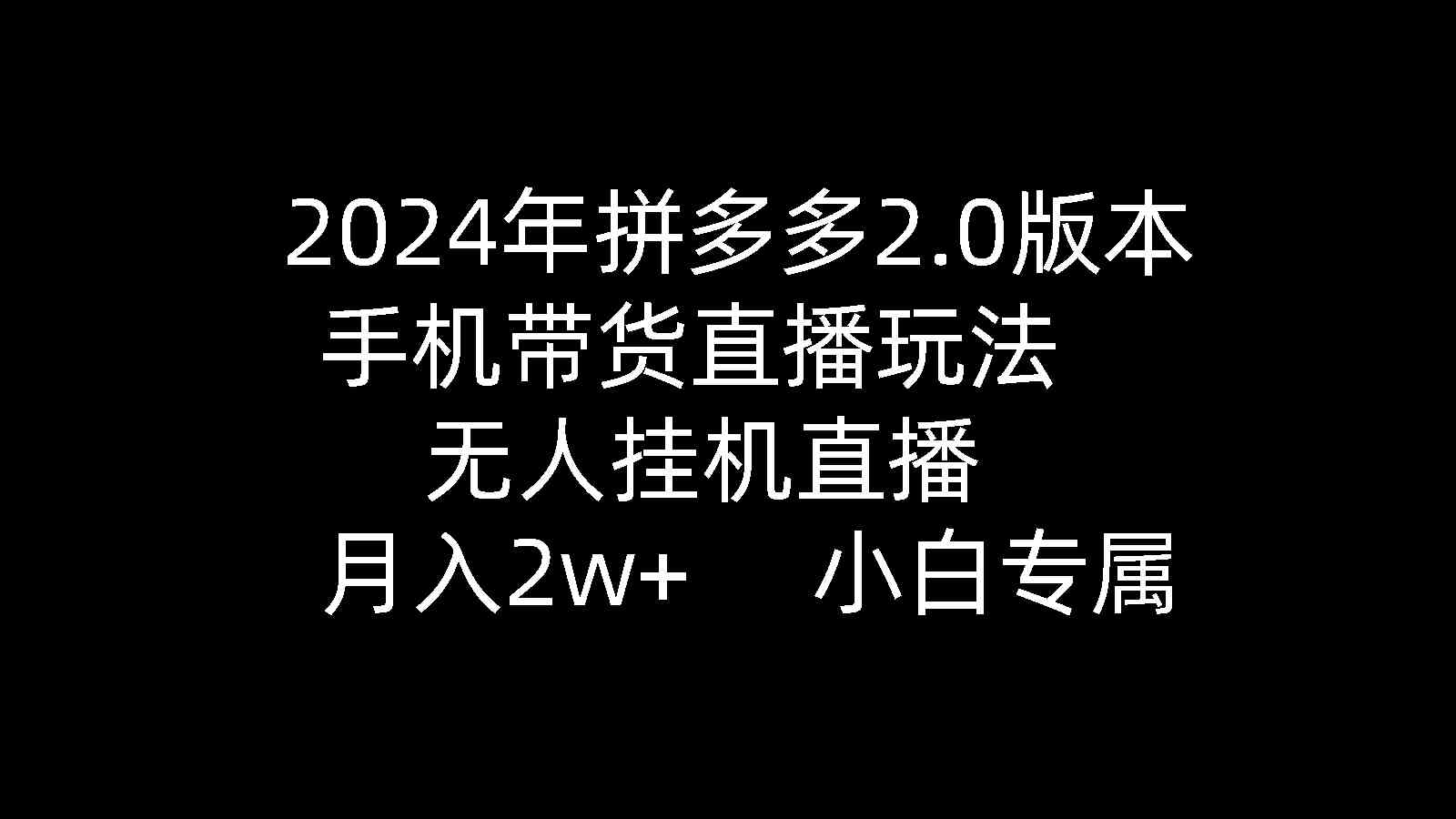 (9768期)2024年拼多多2.0版本,手机带货直播玩法,无人挂机直播, 月入2w+, 小…-九才资源网