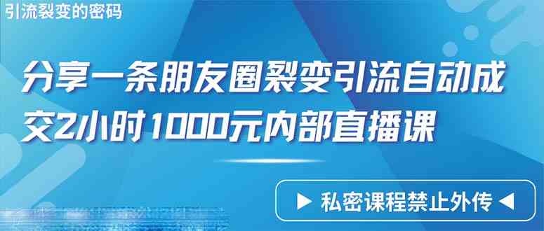 (9850期)仅靠分享一条朋友圈裂变引流自动成交2小时1000内部直播课程-九才资源网