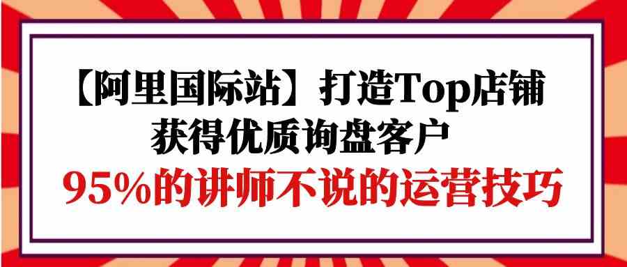 (9976期)【阿里国际站】打造Top店铺-获得优质询盘客户,95%的讲师不说的运营技巧-九才资源网