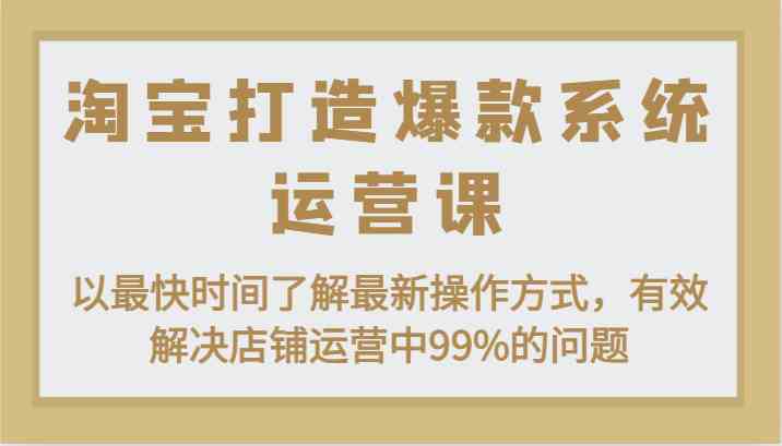 淘宝打造爆款系统运营课:以最快时间了解最新操作方式,有效解决店铺运营中99%的问题-九才资源网