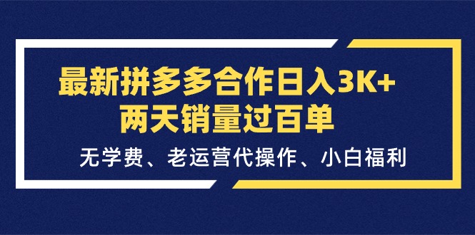 (11291期)最新拼多多合作日入3K+两天销量过百单,无学费、老运营代操作、小白福利-九才资源网