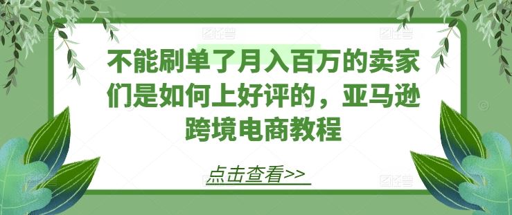 不能刷单了月入百万的卖家们是如何上好评的,亚马逊跨境电商教程-九才资源网