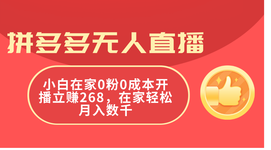 (11521期)拼多多无人直播,小白在家0粉0成本开播立赚268,在家轻松月入数千-九才资源网
