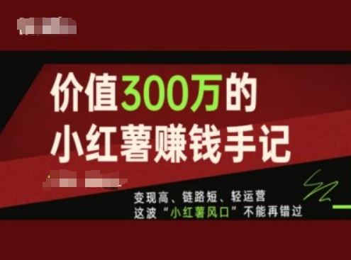 价值300万的小红书赚钱手记,变现高、链路短、轻运营,这波“小红薯风口”不能再错过-九才资源网