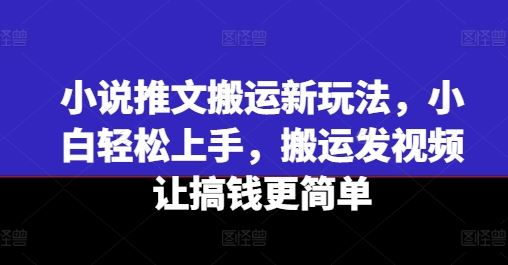 小说推文搬运新玩法,小白轻松上手,搬运发视频让搞钱更简单-九才资源网