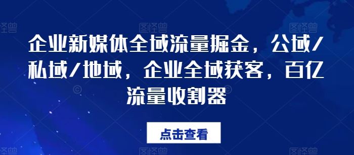 企业新媒体全域流量掘金,公域/私域/地域,企业全域获客,百亿流量收割器-九才资源网