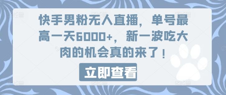快手男粉无人直播,单号最高一天6000+,新一波吃大肉的机会真的来了-九才资源网