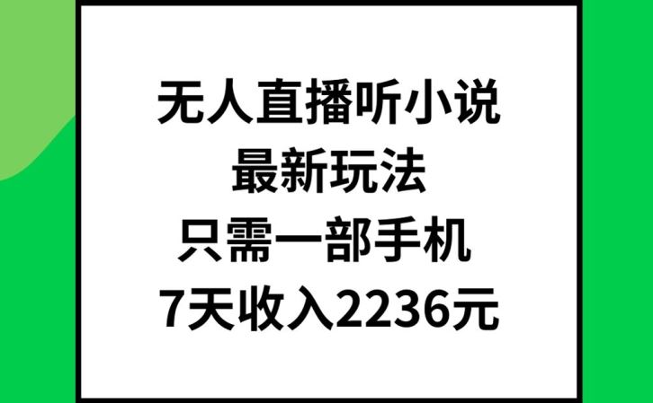 无人直播听小说最新玩法,只需一部手机,7天收入2236元【揭秘】-九才资源网