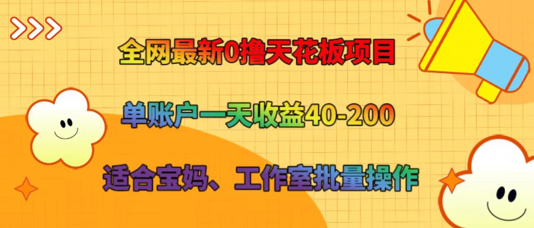 全网最新0撸天花板项目 单账户一天收益40-200 适合宝妈、工作室批量操作-九才资源网