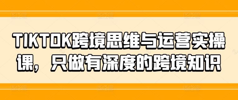 TIKTOK跨境思维与运营实操课,只做有深度的跨境知识-九才资源网