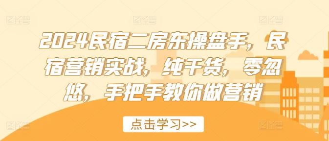 2024民宿二房东操盘手,民宿营销实战,纯干货,零忽悠,手把手教你做营销-九才资源网