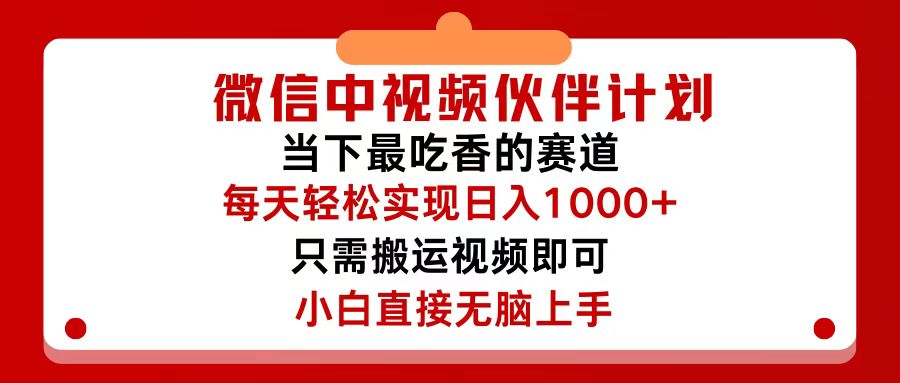 (12017期)微信中视频伙伴计划,仅靠搬运就能轻松实现日入500+,关键操作还简单,…-九才资源网