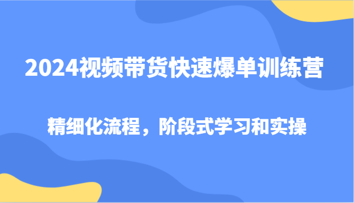 2024视频带货快速爆单训练营,精细化流程,阶段式学习和实操-九才资源网