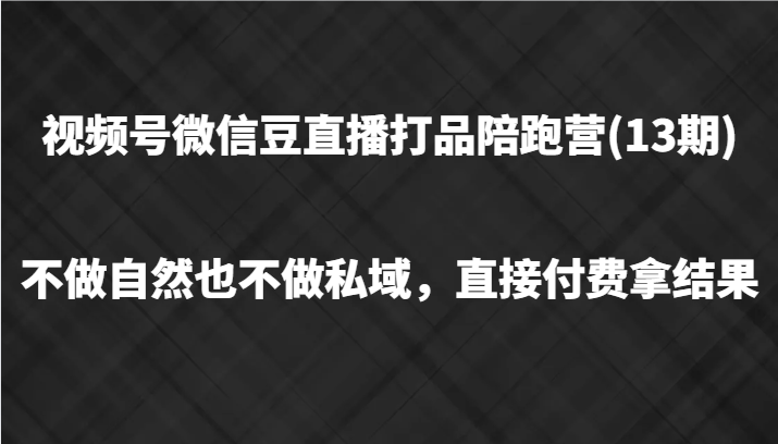 视频号微信豆直播打品陪跑(13期),不做不自然流不做私域,直接付费拿结果-九才资源网