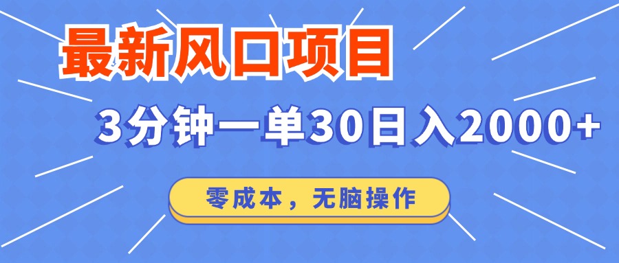 (12272期)最新风口项目操作,3分钟一单30。日入2000左右,零成本,无脑操作。-九才资源网