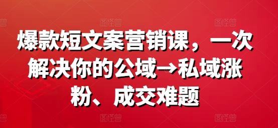 爆款短文案营销课,一次解决你的公域→私域涨粉、成交难题-九才资源网