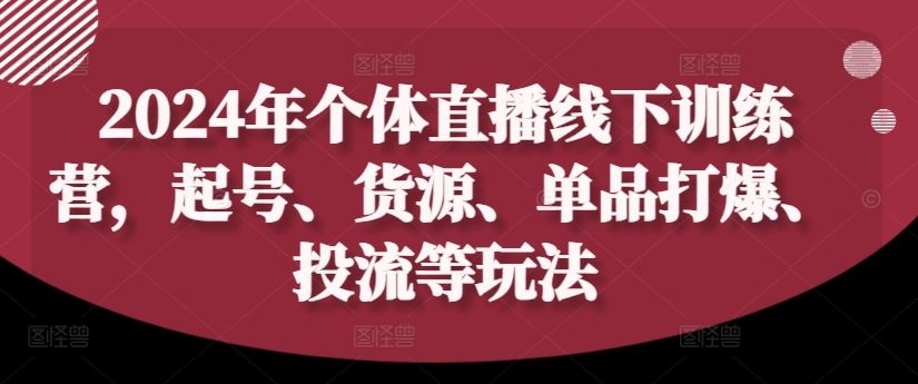 2024年个体直播训练营,起号、货源、单品打爆、投流等玩法