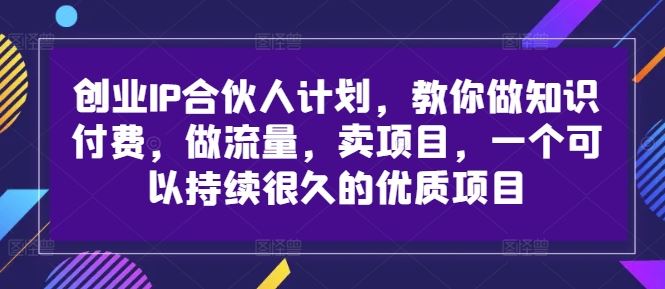 创业IP合伙人计划,教你做知识付费,做流量,卖项目,一个可以持续很久的优质项目-九才资源网