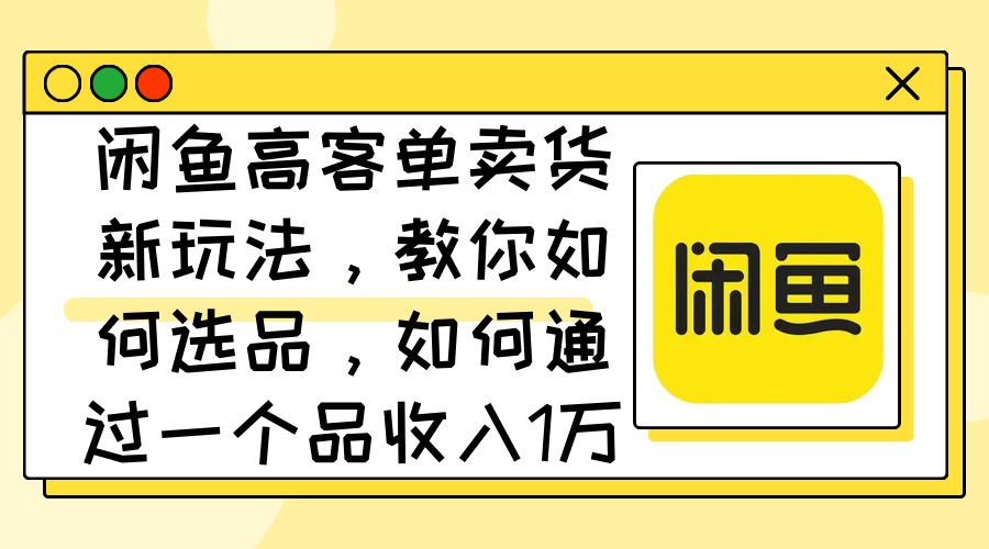 (12387期)闲鱼高客单卖货新玩法,教你如何选品,如何通过一个品收入1万+-九才资源网