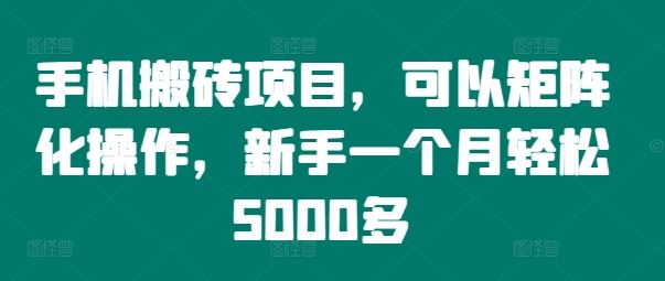 手机搬砖项目,可以矩阵化操作,新手一个月轻松5000多-九才资源网