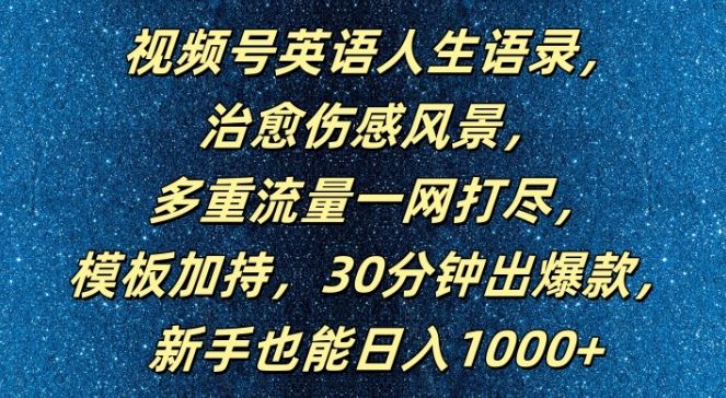 视频号英语人生语录,多重流量一网打尽,模板加持,30分钟出爆款,新手也能日入1000+【揭秘】-九才资源网