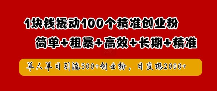 1块钱撬动100个精准创业粉,简单粗暴高效长期精准,单人单日引流500+创业粉,日变现2k【揭秘】-九才资源网
