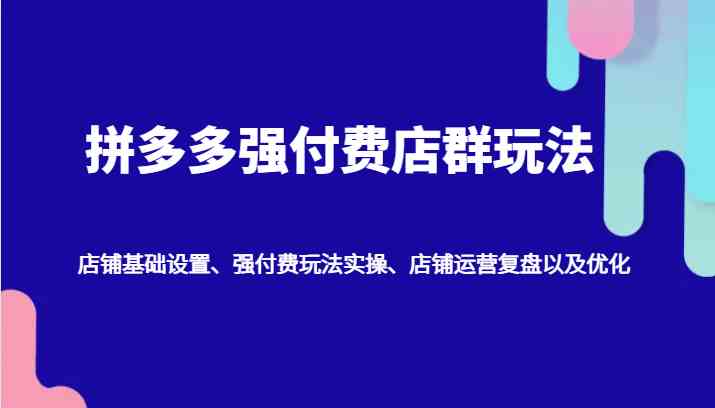 拼多多强付费店群玩法:店铺基础设置、强付费玩法实操、店铺运营复盘以及优化-九才资源网