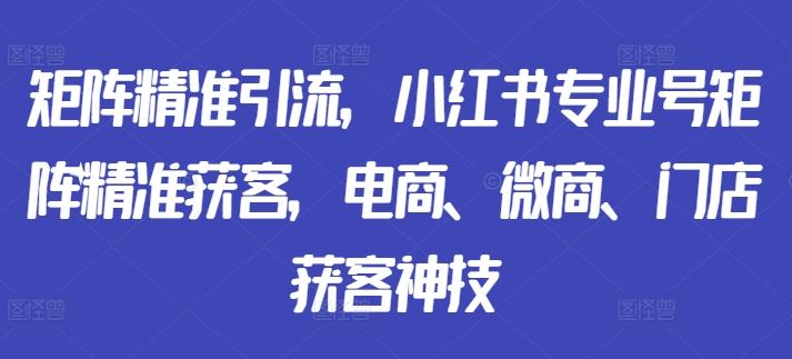 矩阵精准引流,小红书专业号矩阵精准获客,电商、微商、门店获客神技-九才资源网