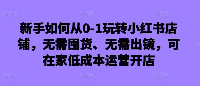 新手如何从0-1玩转小红书店铺,无需囤货、无需出镜,可在家低成本运营开店-九才资源网