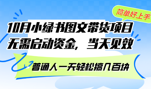 (13005期)10月份小绿书图文带货项目 无需启动资金 当天见效 普通人一天轻松搞几百块-九才资源网