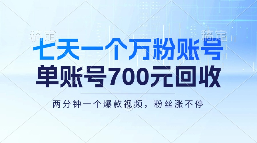 (13062期)七天一个万粉账号,新手小白秒上手,单账号回收700元,轻松月入三万+-九才资源网
