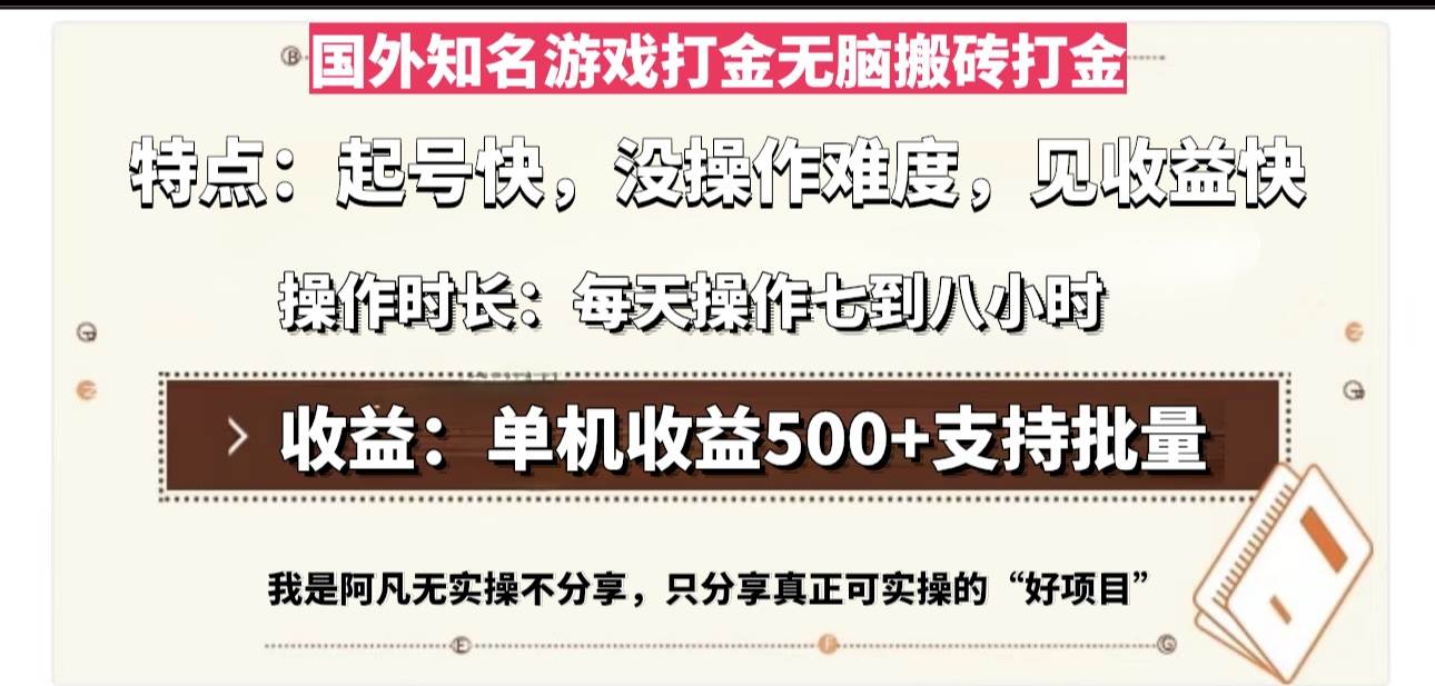 (13307期)国外知名游戏打金无脑搬砖单机收益500,每天操作七到八个小时-九才资源网