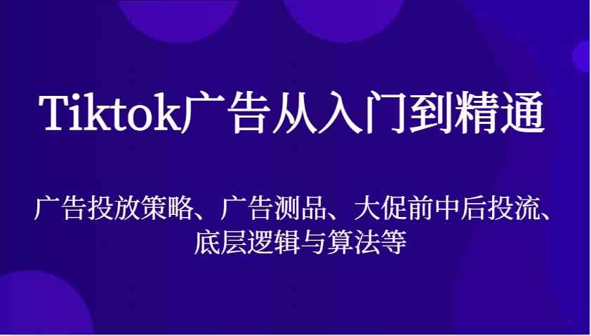 Tiktok广告从入门到精通,广告投放策略、广告测品、大促前中后投流、底层逻辑与算法等-九才资源网