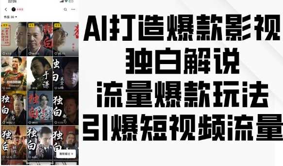 AI打造爆款影视独白解说,流量爆款玩法,引爆短视频流量-九才资源网