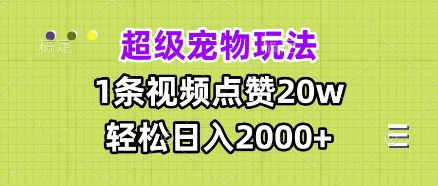 (13578期)超级宠物视频玩法,1条视频点赞20w,轻松日入2000+-九才资源网