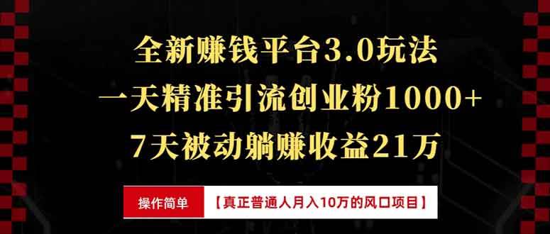 (13839期)全新裂变引流赚钱新玩法,7天躺赚收益21w+,一天精准引流创业粉1000+,…-九才资源网