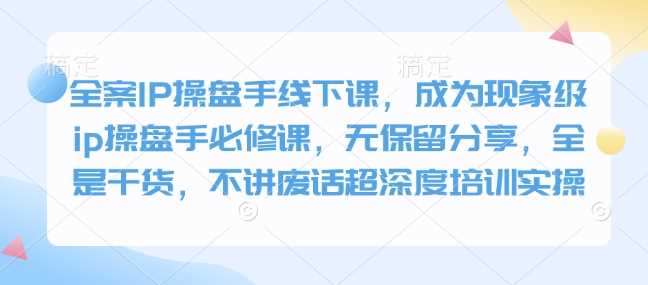 全案IP操盘手线下课,成为现象级ip操盘手必修课,无保留分享,全是干货,不讲废话超深度培训实操-九才资源网